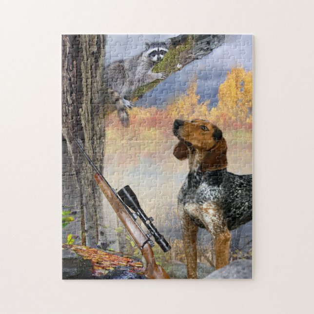 Waschbär eingeschlossen in einem Baum-Puzzlespiel (Vertikal)