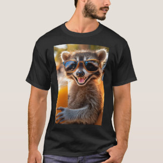 Waschbär entspannt mit coolem Drink T-Shirt