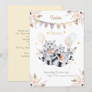 Waschbär-Familie paart Boho Babyparty Einladung