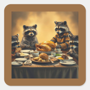 Waschbär-Familien-Erntedankfest Quadratischer Aufkleber