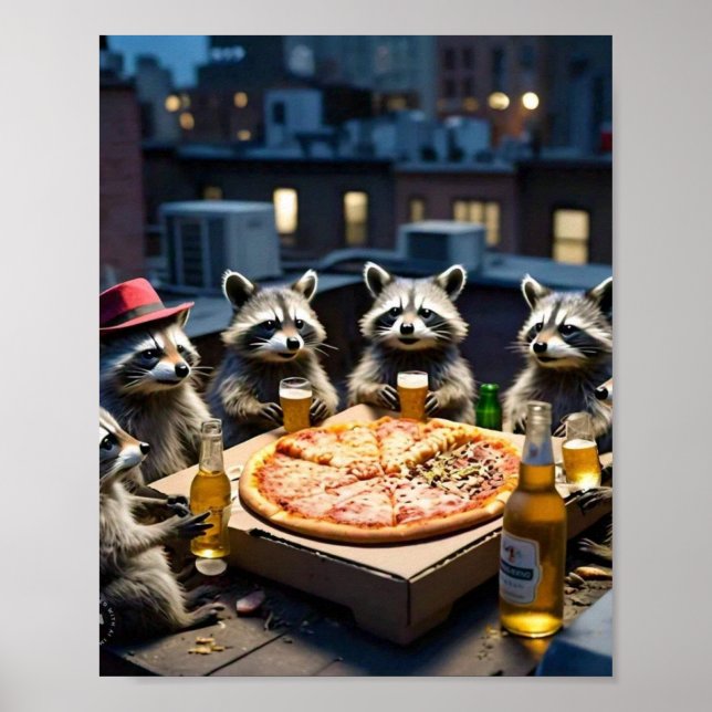 Waschbär-Freitag-Pizza-Abend Poster (Vorne)