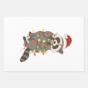 Waschbär Frohe Weihnachtslichter Santa Hut Xmas Sc Geschenkpapier Set