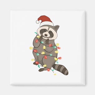 Waschbär Frohe Weihnachtslichter Santa Hut Xmas Sc Magnet