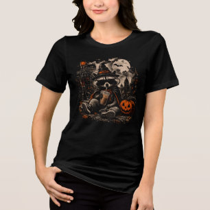 Waschbär-Halloween-T-Shirt, Hexenhut Kaffee trinke Tri-Blend Shirt