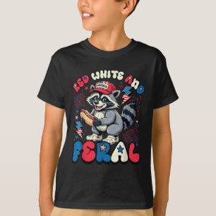 Waschbär Hot Dog Floral Rot Weiß Und Verwildert Am T-Shirt