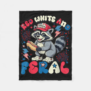 Waschbär Hot Dog Floral Rot Weiß Und Verwildertes Fleecedecke