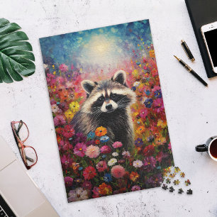 Waschbär im Wildblumenfeld Puzzle