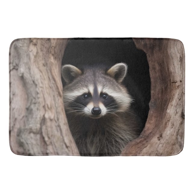Waschbär in Baumhöhle  Badematte (Vorderseite)