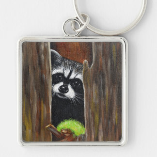 Waschbär-in-einem-Baum-Gemälde Schlüsselanhänger