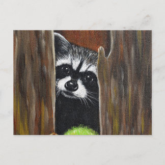 Waschbär-in-einem-Baum-Malerei Postkarte
