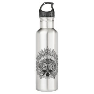 Waschbär in mit Federn versehenem Edelstahlflasche