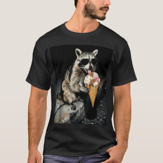 Waschbär isst Eis Komisches Tier T-Shirt