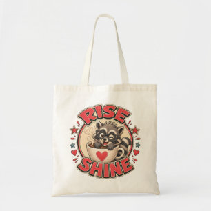 Waschbär-Kaffee-Liebhaber-Illustration "Rise & Shi Tragetasche