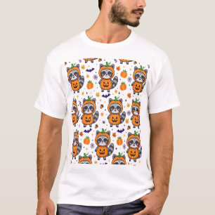 Waschbär-Kürbis-Camper-Van-Halloween-Muster T-Shirt
