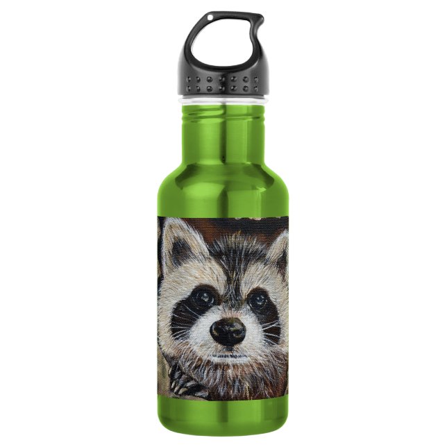 Waschbär-Malerei Edelstahlflasche (Vorderseite)
