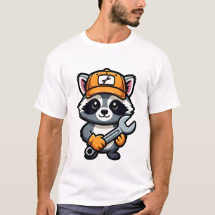 Waschbär-Mechaniker mit orangefarbener Mütze T-Shirt