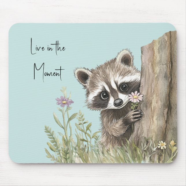 Waschbär mit Blume Mousepad (Vorne)