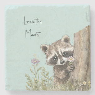Waschbär mit Blume Steinuntersetzer