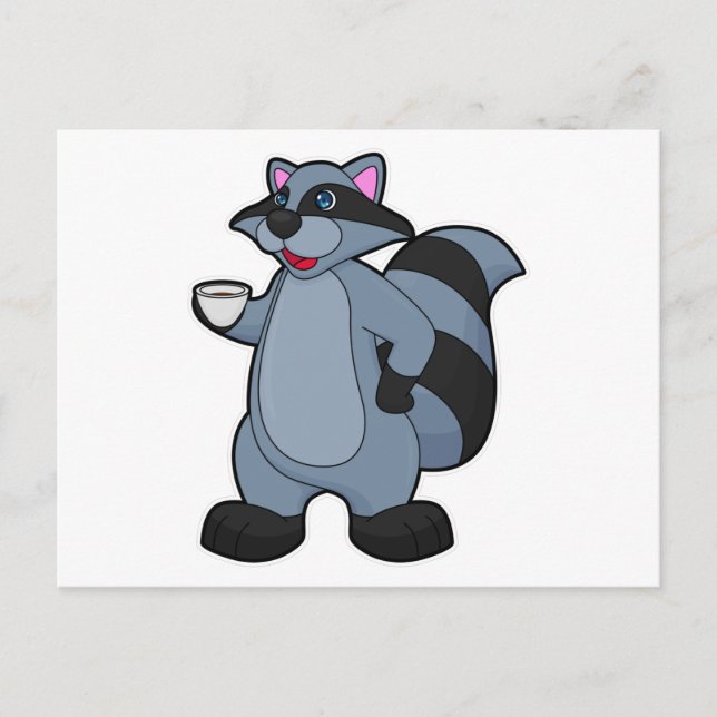 Waschbär mit Kaffeetasse Postkarte (Vorderseite)