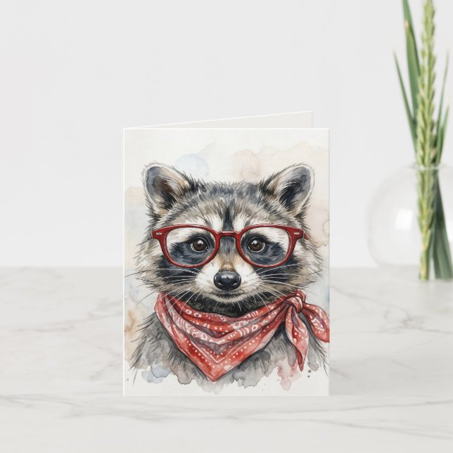 Waschbär mit roter Brille Karte (Vorderseite)