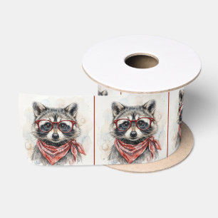 Waschbär mit roter Brille und Bandana Satinband