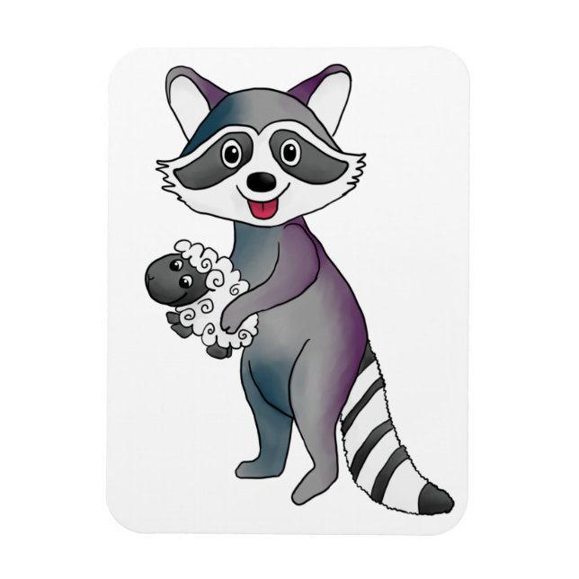 Waschbär mit Schaf Magnet (Vertikal)
