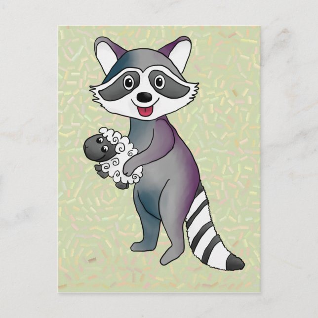 Waschbär mit Schaf Postkarte (Vorderseite)