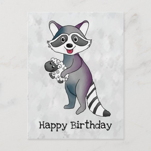 Waschbär mit Schaf Postkarte (Vorderseite)