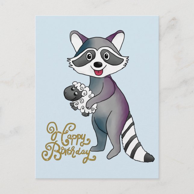 Waschbär mit Schäfchen Postkarte (Vorderseite)