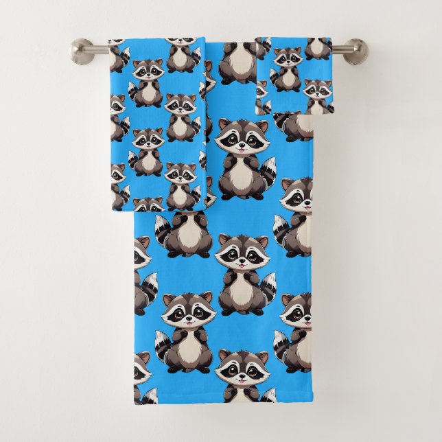 Waschbär-Muster-Design Blau  Badhandtuch Set (Insitu)