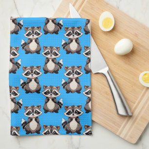 Waschbär-Muster-Design Blau Geschirrtuch