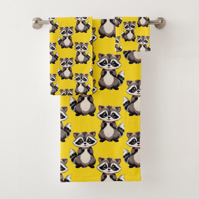 Waschbär-Muster-Design Gelb  Badhandtuch Set (Insitu)