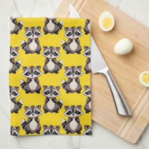 Waschbär-Muster-Design Gelb Geschirrtuch