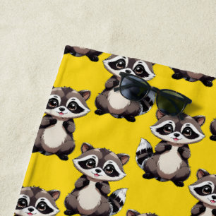 Waschbär-Muster-Design Gelb Strandtuch