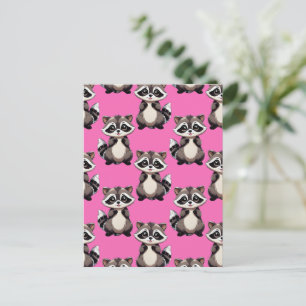 Waschbär-Muster-Design Rosa Postkarte