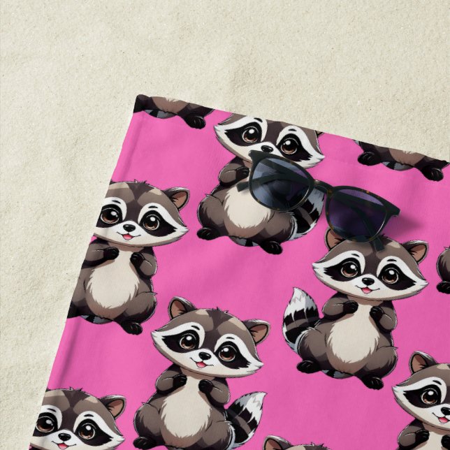 Waschbär-Muster-Design Rosa  Strandtuch (Beispiel)