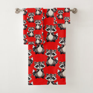 Waschbär-Muster-Design Rot Badhandtuch Set