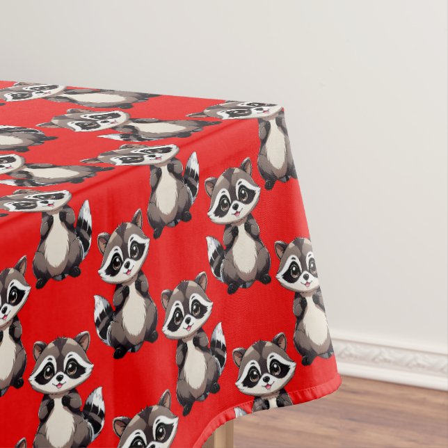 Waschbär-Muster-Design Rot  Tischdecke (Beispiel)