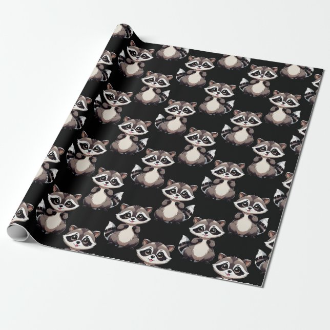 Waschbär-Muster-Design Schwarz Geschenkpapier (Ungerollt)