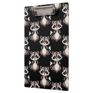 Waschbär-Muster-Design Schwarz Klemmbrett