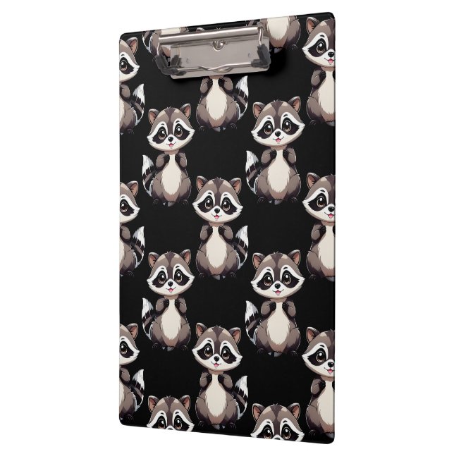 Waschbär-Muster-Design Schwarz Klemmbrett (Links)