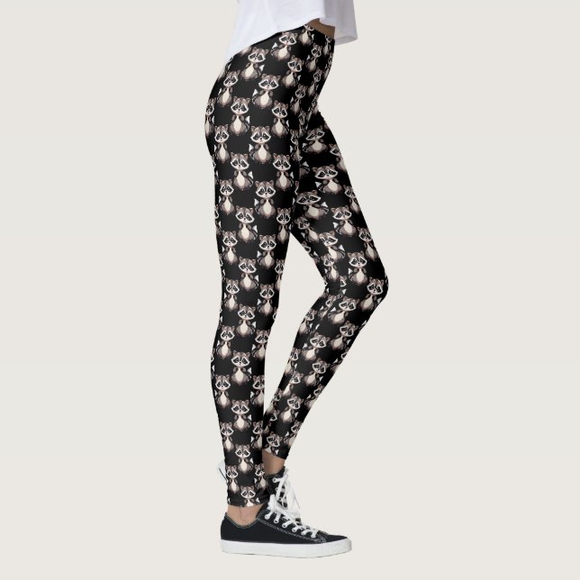 Waschbär-Muster-Design Schwarz Leggings (Rechts)