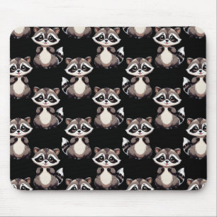 Waschbär-Muster-Design Schwarz Mousepad