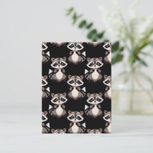 Waschbär-Muster-Design Schwarz Postkarte