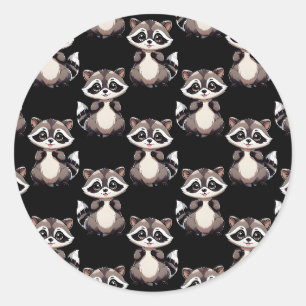 Waschbär-Muster-Design Schwarz Runder Aufkleber