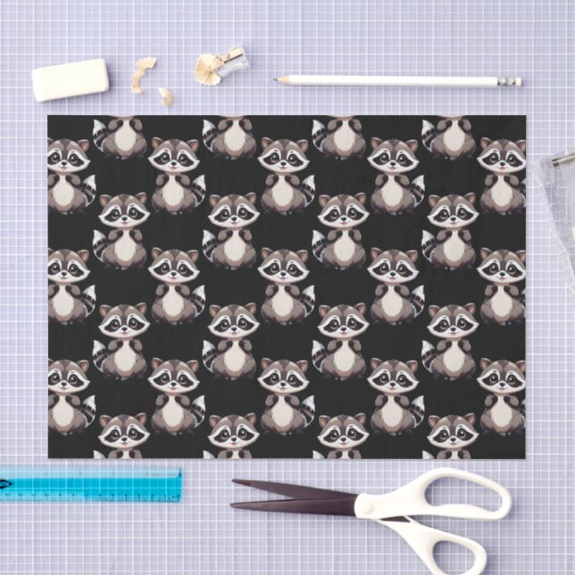 Waschbär-Muster-Design Schwarz Seidenpapier (Handwerk)