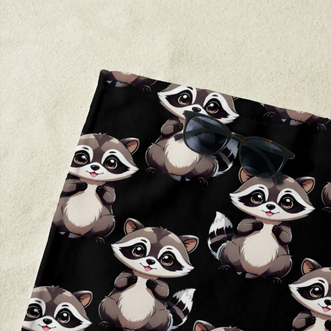 Waschbär-Muster-Design Schwarz Strandtuch (Beispiel)