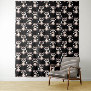 Waschbär-Muster-Design Schwarz Wandteppich