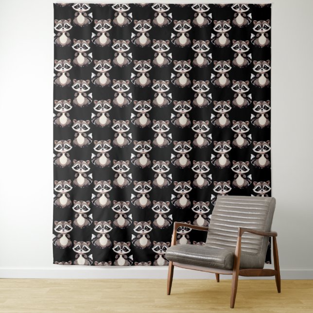 Waschbär-Muster-Design Schwarz Wandteppich (Beispiel)