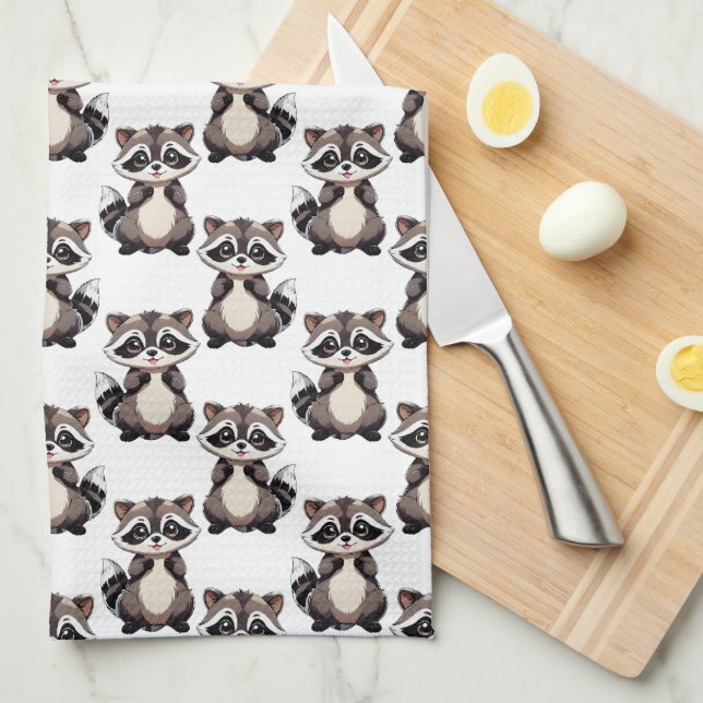 Waschbär-Muster-Design Weiß Geschirrtuch (Viertel Falte)